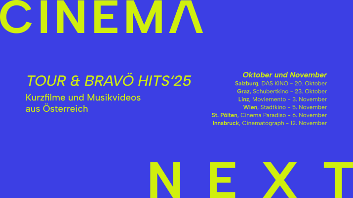 Banner mit Informationen zur Veranstaltung, dunkelblauer Hintergund mit gelber Schrift